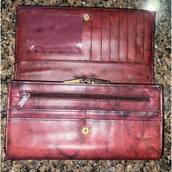 Gorgeous Vintage Etch 2 Prym Top Grain Red Burgundy Leather Wallet Coin Purse - Picture 2 of 10